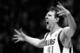 DALLAS, TX - APRIL 12: (EDITORS NOTE: Image has been converted to black and white.) Dirk Nowitzki #41 of the Dallas Mavericks reacts after making a three point shot against the Phoenix Suns in the third quarter at American Airlines Center on April 12, 2