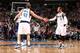 DALLAS, TX - FEBRUARY 18: Monta Ellis #11 of the Dallas Mavericks and Dirk Nowitzki #41 of the Dallas Mavericks react during a game at American Airlines Center on February 18, 2014 in Dallas, Texas. NOTE TO USER: User expressly acknowledges and agrees tha