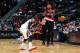 ATLANTA, GA - MARCH 27: Mo Williams #25 of the Portland Trail Blazers handles the ball against Dennis Schroder #17 of the Atlanta Hawks on March 27, 2014 at Philips Arena in Atlanta, Georgia. NOTE TO USER: User expressly acknowledges and agrees that, by