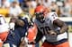 Sep 28, 2013; Pittsburgh, PA, USA; Virginia Cavaliers offensive tackle Morgan Moses (78) blocks Pittsburgh Panthers linebacker Nicholas Grigsby (3) during the third quarter at Heinz Field. Pittsburgh defeated Virginia 14-3. Mandatory Credit: Howard Smith-