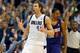 DALLAS, TX - APRIL 12: Dirk Nowitzki #41 of the Dallas Mavericks reacts after making a three point shot against the Phoenix Suns at American Airlines Center on April 12, 2014 in Dallas, Texas. (Photo by Tom Pennington/Getty Images)