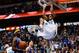 Apr 1, 2014; Dallas, TX, USA; Dallas Mavericks forward Brandan Wright (34) dunks during the game against the Golden State Warriors at American Airlines Center. Golden State won 122-120. Mandatory Credit: Kevin Jairaj-USA TODAY Sports
