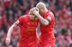 LIVERPOOL, ENGLAND - APRIL 13: Martin Skrtel of Liverpool celebrates scoring the second goal with team-mate Steven Gerrard (L) during the Barclays Premier League match between Liverpool and Manchester City at Anfield on April 13, 2014 in Liverpool, Engla