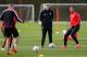 MANCHESTER, ENGLAND - APRIL 08: David Moyes the manager of Manchester United looks on as Rio Ferdinand passes the ball during a training session at Aon Training Complex on April 8, 2014 in Manchester, England. (Photo by Alex Livesey/Getty Images)