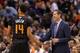 PHOENIX, AZ - MARCH 19: Head coach Jeff Hornacek of the Phoenix Suns talks with Gerald Green #14 during the NBA game against the Orlando Magic at US Airways Center on March 1, 2014 in Phoenix, Arizona. The Suns defeated the Magic 109-93. NOTE TO USER: