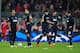 MUNICH, GERMANY - APRIL 09: Shinji Kagawa and Javier Hernandez of Manchester United look dejected with team mates during the UEFA Champions League Quarter Final second leg match between FC Bayern Muenchen and Manchester United at Allianz Arena on April 9,