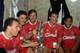 Liverpool's stars of 1990 celebrate winning Division One.
