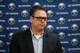 BUFFALO, NY - FEBRUARY 28: General manager Tim Murray of the Buffalo Sabres speaks to the media follwing the trade of Ryan Miller and Steve Ott on February 28, 2014 at the First Niagara Center in Buffalo, New York. (Photo by Bill Wippert/NHLI via Getty