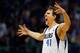 DALLAS, TX - APRIL 12: Dirk Nowitzki #41 of the Dallas Mavericks reacts after making a three point shot against the Phoenix Suns in the third quarter at American Airlines Center on April 12, 2014 in Dallas, Texas. (Photo by Tom Pennington/Getty Images)