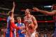 CHICAGO, IL - APRIL 11: Joakim Noah #13 of the Chicago Bulls reacts after drawing a foul against the Detroit Pistons on April 11, 2014 at the United Center in Chicago, Illinois. NOTE TO USER: User expressly acknowledges and agrees that, by downloading an