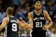 MEMPHIS, TN - MAY 27: Tim Duncan #21 and Tony Parker #9 of the San Antonio Spurs celebrate a basket by Duncan in the fourth quarter against the Memphis Grizzlies during Game Four of the Western Conference Finals of the 2013 NBA Playoffs at the FedExForum