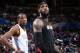 OKLAHOMA CITY, OK - FEBRUARY 20: Kevin Durant #35 of the Oklahoma City Thunder and LeBron James #6 of the Miami Heat stand on the court on February 20, 2014 at the Chesapeake Energy Arena in Oklahoma City, Oklahoma. NOTE TO USER: User expressly acknowled
