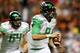 SAN ANTONIO, TX - DECEMBER 30: Quarterback Marcus Mariota #8 of the Oregon Ducks looks to pass against the Texas Longhorns during the Valero Alamo Bowl at the Alamodome on December 30, 2013 in San Antonio, Texas. (Photo by Ronald Martinez/Getty Images)