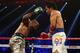 LAS VEGAS, NV - APRIL 12: Timothy Bradley throws a right hand at Manny Pacquiao at the MGM Grand Garden Arena on April 12, 2014 in Las Vegas, Nevada. (Photo by Jeff Gross/Getty Images)
