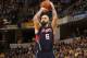 INDIANAPOLIS - APRIL 6: Pero Antic #6 of the Atlanta Hawks takes a shot against the Indiana Pacers at Bankers Life Fieldhouse on April 6, 2014 in Indianapolis, Indiana. NOTE TO USER: User expressly acknowledges and agrees that, by downloading and or usin
