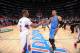 LOS ANGELES, CA - APRIL 9: Chris Paul #3 of the Los Angeles Clippers and Russell Westbrook #0 of the Oklahoma City Thunder greet each other after their game at Staples Center on April 9, 2014 in Los Angeles, California. NOTE TO USER: User expressly acknow