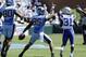 Sep 7, 2013; Chapel Hill, NC, USA; North Carolina Tar Heels tight end Eric Ebron (85) celebrates a catch during their game against the Middle Tennessee Blue Raiders at Kenan Memorial Stadium. Mandatory Credit: Liz Condo-USA TODAY Sports