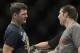 Apr 16, 2014; Quebec City, Quebec, Canada; Michael Bisping (red gloves) shakes hands with Tim Kennedy (blue gloves) after their middleweight bout at Colisee Pepsi. Mandatory Credit: Eric Bolte-USA TODAY Sports