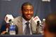 WASHINGTON, DC - AUGUST 1: John Wall #2 of the Washington Wizards speaks to the media during a press conference to announce a new contract at the Verizon Center on August 1, 2013 in Washington, DC. NOTE TO USER: User expressly acknowledges and agrees that