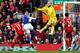 LIVERPOOL, ENGLAND - FEBRUARY 28: Pepe Reina of Liverpool blocks the shot of Nikola Kalinic of Blackburn Rovers during the Barclays Premier League match between Liverpool and Blackburn Rovers at Anfield on February 28, 2010 in Liverpool, England. (Photo