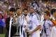 VALENCIA, SPAIN - APRIL 16: (From L-R) Cristiano Ronaldo, Pepe and Fabio Coentrao hold the Copa del Rey trophy after beating Barcelona 2-1 in the final at Estadio Mestalla on April 16, 2014 in Valencia, Spain. (Photo by Denis Doyle/Getty Images)