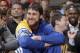 SACRAMENTO, CA - OCTOBER 17: Andrew Bogut #12 of the Golden State Warriors enjoying the game against the Sacramento Kings from the bench on October 17, 2012 at Power Balance Pavilion in Sacramento, California. NOTE TO USER: User expressly acknowledges an