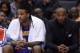 Jan 10, 2014; Los Angeles, CA, USA; Los Angeles Lakers players Jordan Hill (left) and Kobe Bryant react during the game against the Los Angeles Clippers at Staples Center. The Clippers defeated the Lakers 123-87. Mandatory Credit: Kirby Lee-USA TODAY Spor