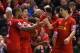 LIVERPOOL, ENGLAND - MARCH 26: Steven Gerrard of Liverpool celebrates scoring the first goal with team-mate Luis Suarez (R) during the Barclays Premier League match between Liverpool and Sunderland at Anfield on March 26, 2014 in Liverpool, England. (Ph