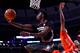 Apr 2, 2014; Chicago, IL, USA; McDonald's All American West guard Emmanuel Mudiay (0) shoots the ball against McDonald's All American East center Myles Turner (35) during the second half at the United Center. The West defeats the East 105-102. Mandatory C
