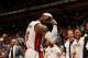 MIAMI, FL - April 11: LeBron James #6 of the Miami Heat flexes during the game against the Indiana Pacers at the American Airlines Arena in Miami, Florida on April 11, 2014. NOTE TO USER: User expressly acknowledges and agrees that, by downloading and/o