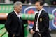 MILAN, ITALY - MARCH 24: Franco Baldini AS Roma director general and AC Milan head coach Massimiliano Allegri (R) talk before the Serie A match between AC Milan and AS Roma at Stadio Giuseppe Meazza on March 24, 2012 in Milan, Italy. (Photo by Claudio V