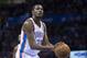 OKLAHOMA CITY, OK - APRIL 16: Kevin Durant #35 of the Oklahoma City Thunder shoots the ball against the Detroit Pistons at the Chesapeake Arena on April 16, 2014 in Oklahoma City, Oklahoma. NOTE TO USER: User expressly acknowledges and agrees that, by d