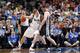 DALLAS, TX - APRIL 10: Dirk Nowitzki #41 of the Dallas Mavericks handles the ball against Tiago Splitter #22 of the San Antonio Spurs on April 10, 2014 at the American Airlines Center in Dallas, Texas. NOTE TO USER: User expressly acknowledges and agrees
