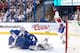 TAMPA, FL - APRIL 18: Rene Bourque #17 of the Montreal Canadiens celebrates his goal against goalie Anders Lindback #39 and Sami Salo #6 of the Tampa Bay Lightning during the second period in Game Two of the First Round of the 2014 Stanley Cup Playoffs at