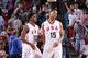 PORTLAND, OR - APRIL 12: Justise Winslow #10 and Jahlil Okafor #15 of the USA team celebrate during the game against the World Team on April 12, 2014 at the Moda Center Arena in Portland, Oregon. NOTE TO USER: User expressly acknowledges and agrees that,