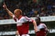LONDON, ENGLAND - APRIL 19: Steve Sidwell of Fulham celebrates scoring their first goal during the Barclays Premier League match between Tottenham Hotspur and Fulham at White Hart Lane on April 19, 2014 in London, England. (Photo by Clive Rose/Getty Ima