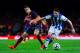 BARCELONA, SPAIN - FEBRUARY 05: Cristian Tello of FC Barcelona duels for the ball with Zaldua of Real Sociedad during the Copa del Rey Semi-Final first leg match between Barcelona and Real Sociedad at Camp Nou on February 5, 2014 in Barcelona, Spain. (P