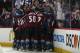 DENVER, CO - APRIL 17: The Colorado Avalanche celebrate the game winning goal in overtime by Paul Stastny #26 of the Colorado Avalanche against the Minnesota Wild in Game One of the First Round of the 2014 NHL Stanley Cup Playoffs at Pepsi Center on Apri