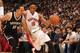 TORONTO, CANADA - April 19: DeMar DeRozan #10 of the Toronto Raptors drives against the Brooklyn Nets during Game One of the Eastern Conference Quarterfinals of the 2014 NBA playoffs on April 19, 2014 at the Air Canada Centre in Toronto, Ontario, Canada.