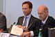 Red Bull's Christian Horner and Adrian Newey at the hearing.