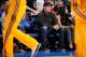 ONTARIO, CA - OCTOBER 8: Executive Vice President of Player Personnel Jim Buss of the Los Angeles Lakers watches the game against the Denver Nuggets at Citizens Business Bank Arena on October 8, 2013 in Ontario, California. NOTE TO USER: User expressly a