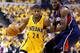 INDIANAPOLIS, IN - APRIL 19: Paul George #24 of the the Indiana Pacwrs drives to the basket against the Atlanta Hawks in Game 1 of the Eastern Conference Quarterfinals during the 2014 NBA Playoffs at Bankers Life Fieldhouse on April 19, 2014 in Indianapol