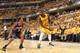 INDIANAPOLIS - APRIL 19: Lance Stephenson #1 of the Indiana Pacers looks to pass the ball against the Atlanta Hawks in the East Conference Quarter Finals at Bankers Life Fieldhouse on April 19, 2014 in Indianapolis, Indiana. NOTE TO USER: User expressly