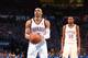 OKLAHOMA CITY, OK - APRIL 19: Russell Westbrook #0 of the Oklahoma City Thunder shoots a free throw against the Memphis Grizzlies during Game One of the Western Conference Quarterfinals of the NBA Playoffs at Chesapeake Energy Arena on April 19, 2014 in O