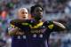 NEWCASTLE-UPON-TYNE, ENGLAND - APRIL 19: Wilfried Bony of Swansea City celebrates with Jonjo Shelvey of Swansea City (L) after scoring the winning goal during the Barclays Premier League fixture between Newcastle United and Swansea City at St. James Park