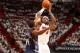 MIAMI, FL - April 20: LeBron James #6 of the Miami Heat shoots against the Charlotte Bobcats during Game One of the Eastern Conference Quarterfinals of the 2014 NBA playoffs at the American Airlines Arena in Miami, Florida on April 20, 2014. NOTE TO USER: