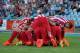 GETAFE, SPAIN - APRIL 13: Club Atletico de Madrid players celebrate after Diego Godin scored Atletico's opening goal during the La Liga match between Getafe CF and Club Atletico de Madrid at Coliseum Alfonso Perez stadium on April 13, 2014 in Getafe, Sp