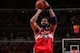 CHICAGO, IL APRIL 20: Nene #42 of the Washington Wizards takes a shot against the Chicago Bulls during Game 1 of the Eastern Conference Quarterfinals on April 20, 2014 at the United Center in Chicago, Illinois. NOTE TO USER: User expressly acknowledges a
