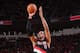 HOUSTON, TX - APRIL 20: LaMarcus Aldridge #12 of the Portland Trail Blazers takes a shot against the Houston Rockets in Game One of the Western Conference Quarterfinals during the 2014 NBA Playoffs on April 20, 2014 at the Toyota Center in Houston, Texas