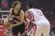 Apr 20, 2014; Houston, TX, USA; Portland Trail Blazers center Robin Lopez (42) dribbles the ball during in front of Houston Rockets center Dwight Howard (12) in the first quarter of game one during the first round of the 2014 NBA Playoffs at Toyota Center